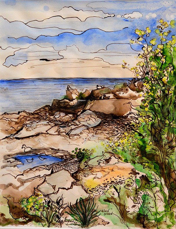 Christy Bergland watercolor, Wood Island - June