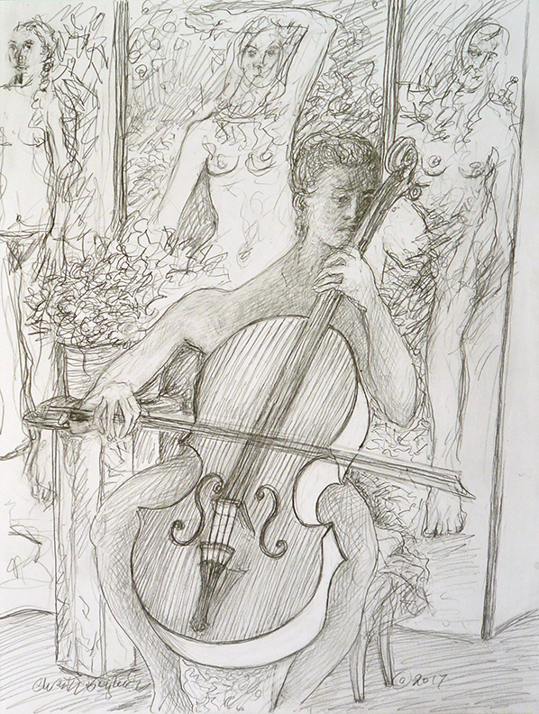 Christy Bergland figure drawings, Music by Cello