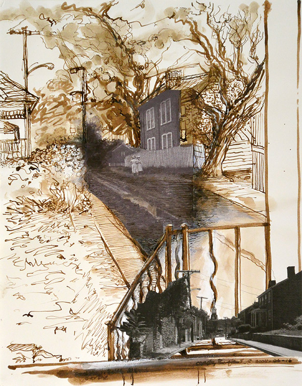 Christy Bergland Brown Ink Series, Clipper RD of Old Looking North/Looking South Now