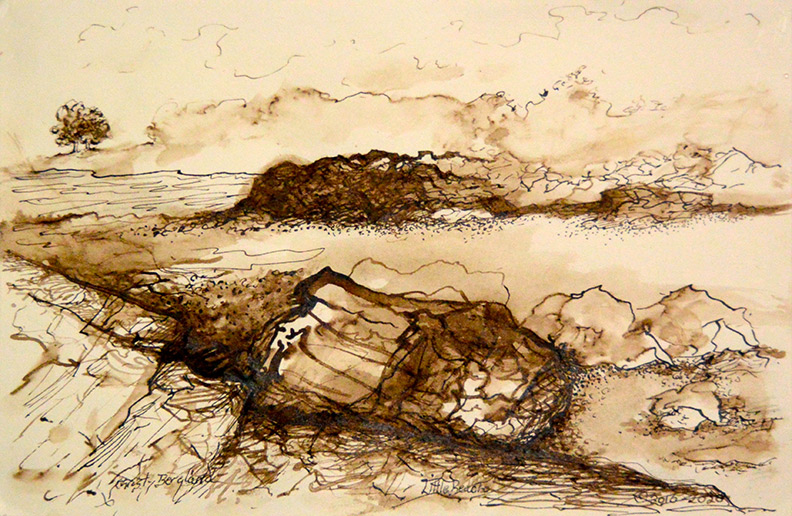 Christy Bergland sepia drawing, Little Beach #2