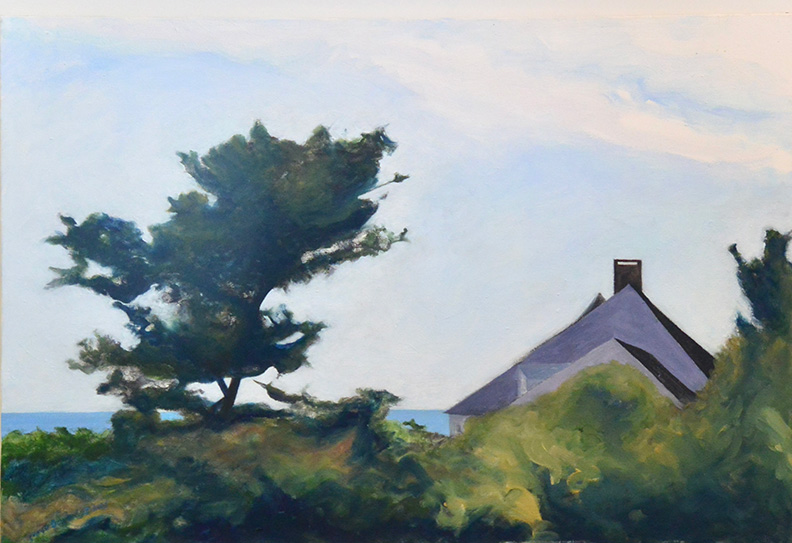 Christy Bergland, Maine Scape Series, Eagle's Nest Roof Top in the Sky with Evergreens